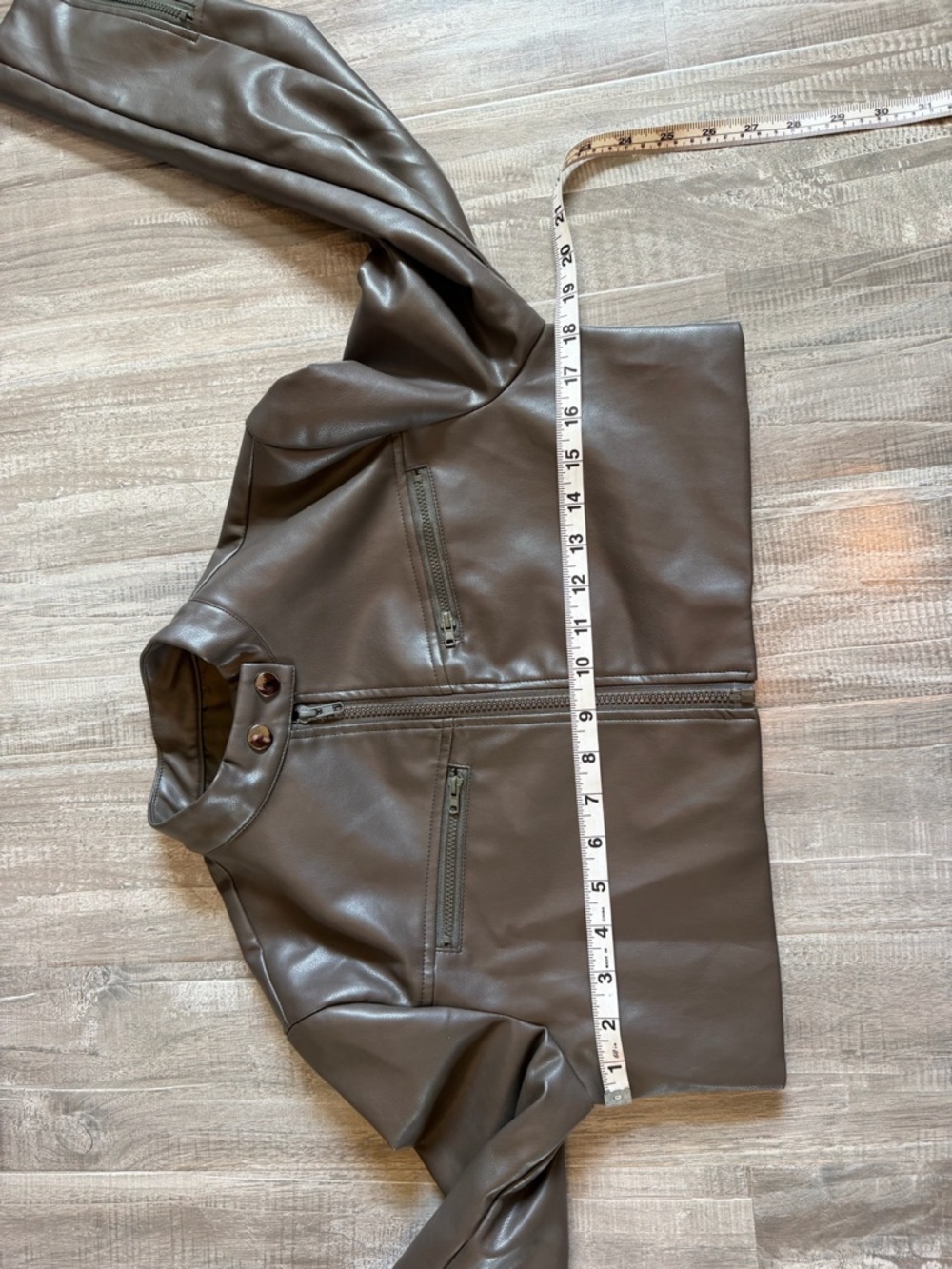 Cropped Brown Leather Moto Jacket - Picture 6 of 7